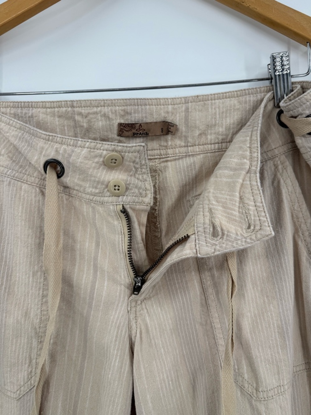 Prana Steph Wide-Leg Linen Cotton Stripe Pant | Stone | 8 - Picture 7 of 10